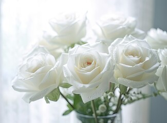 White roses bouquet, white roses close up created with Generative AI technology