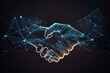 canvas print picture - ai generated  Illustration two wire-frame glowing hands, handshake, technology, business, trust concep