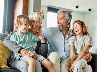 Wall Mural - grandchild family child grandparent grandfather happy together grandmother girl senior boy man woman