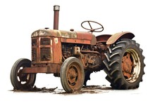 Disabled Old Tractor On White Background Generative AI
