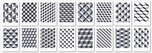 Big Set Isometric Geometric Patterns Gray Cubes. Endless Cubic Background, Seamless Texture, Vector Illustration