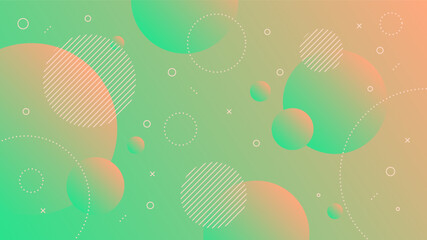 Wall Mural - Modern Abstract Background with Motion Round Retro Memphis and Green Orange Gradient Color