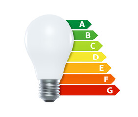 light bulb with energy efficiency classes. european union energy label. isolated on transparent back