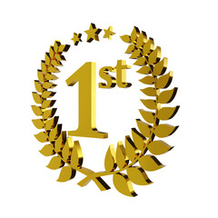 3d render golden laurel wreath with first number. the concept for the first place award in the cerem