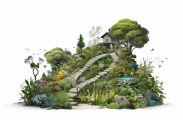 Poster - modern garden isolated on white background. Generated by AI.