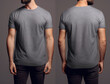 © degungpranasiwi - Photo realistic male grey t-shirts with copy space, front, and back view