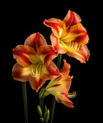 Wall Mural - Amaryllis flowers isolated on black. AI generated