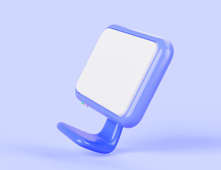 Poster - Cartoon blue computer monitor with blank white screen angle view. Mockup 3d render icon of desktop pc or tv with blank display for work, education or game isolated on background. 3D illustration