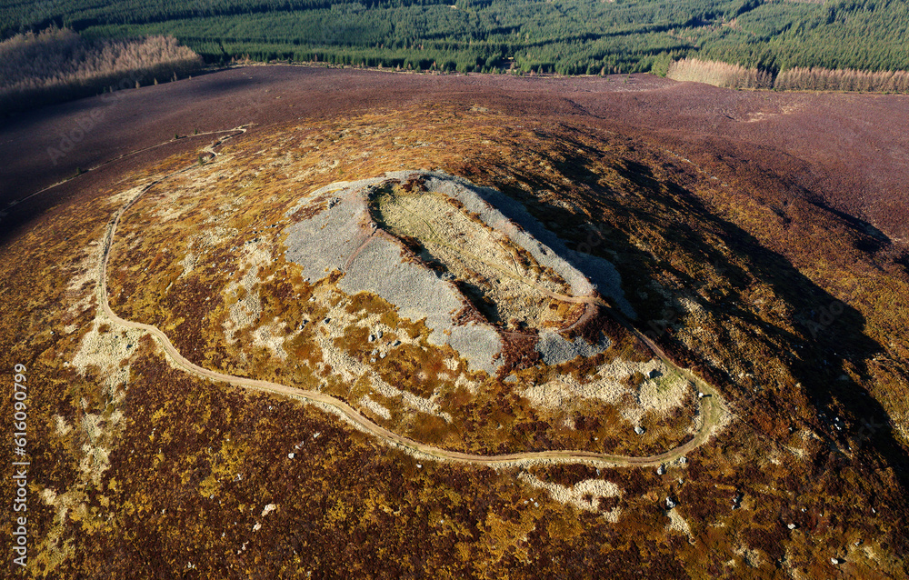 Scottish Rampart Tap o’ Noth prehistoric hillfort Grampian, Scotland. Massive vitrified ...