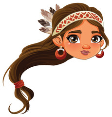 Wall Mural - female native american cartoon head
