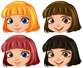 Wall Mural - cute girl face smilling isolated in different hair colour