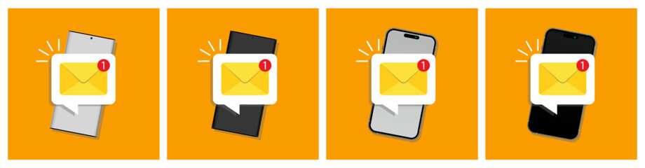 Poster - Smartphone with Email notification concept. Notice on message. New email notification on the phone screen. Envelope with new message. Vector illustration in flat style.