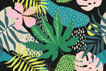 Collage Contemporary Floral Seamless Pattern.
