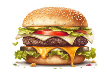  Hamburger With Meat And Cheese, Vegetable, Transparent Background, Generative AI 