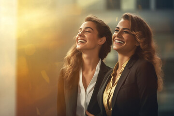 Businesswomen smiling in the street