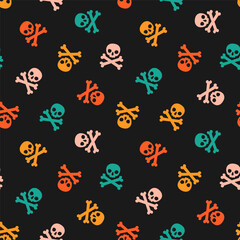 Wall Mural - Seamless pattern with colorful halloween skull and black background