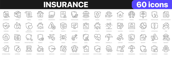 Poster - Insurance line icons collection. Judgment, secure, protection, evaluation icons. UI icon set. Thin outline icons pack. Vector illustration EPS10