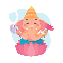 Wall Mural - Ancient Indian Hindu Ganesha God and Deity Vector Illustration