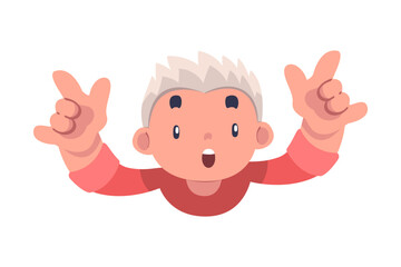 Sticker - Happy Boy with His Hands Up Above View Vector Illustration