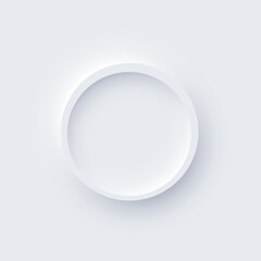 Poster - Neumorphism UI, circle white ring button with shadow vector illustration. Abstract 3d skeuomorphic minimal soft button, digital design element of round shape and ripple, modern circular indicator