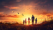 © Paveena yodlee - Happy large family: mother, father, children son and daughters generative AI