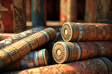 Poster - An image featuring abstract representations of Carthaginian art, with intricate patterns and a warm color palette.  Generative AI technology.