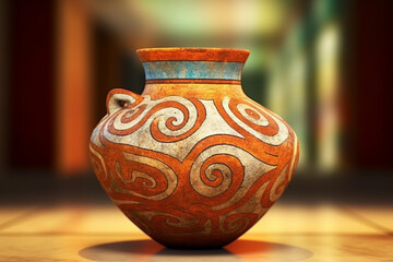 Poster - An abstract representation of Minoan pottery, with swirling patterns and earthy tones.  Generative AI technology.