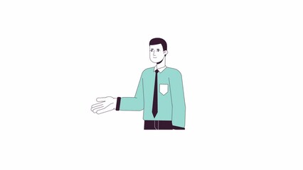 Poster - Male teacher talking animation. Animated cartoon boss suit man in office. Isolated colour flat line 2D character 4K video footage, white background, alpha channel transparency for web design