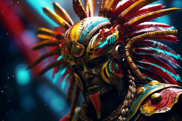 Aufkleber - An abstract representation of a Kushan warrior, with dynamic lines and fierce colors. Generative AI technology.