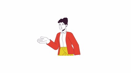 Poster - Female tutor explaining animation. Animated cartoon friendly office woman. Isolated colour flat line 2D character 4K video footage, white background, alpha channel transparency for web design