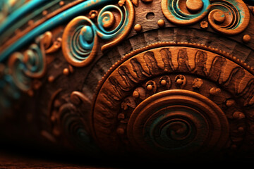 Aufkleber - An abstract interpretation of Kushan terracotta art, with intricate patterns and earthy tones.  Generative AI technology.