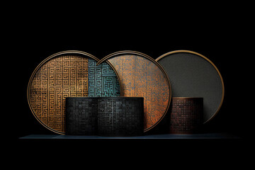 Aufkleber - An abstract interpretation of Shang bronze mirrors, with intricate engravings and reflective surfaces. Generative AI technology.
