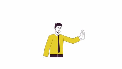 Poster - Office man celebrating animation. Animated cartoon male employee with high 5. Isolated colour flat line 2D character 4K video footage, white background, alpha channel transparency for web design