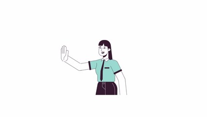 Poster - Lady giving high 5 animation. Animated cartoon female office worker having fun. Isolated colour flat line 2D character 4K video footage, white background, alpha channel transparency for web design