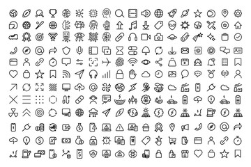 Poster - Big bundle of simple line icon symbol