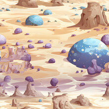 A Desert With Giant, Crystalline Geodes Scattered Across The Sandy Terrain