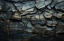 A Close Up Shot Of A Cracked Rock Wall, In The Style Of Carved Wood Blocks, Layered Textural Surfaces, Dark Brown