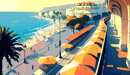 Canvas Print - Illustration of beautiful view of the city of Nice, France