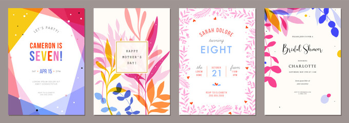 Wall Mural - bright artistic templates with floral elements. for poster, birthday, wedding and party invitation, 