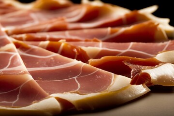 Wall Mural - Zoom view of expensive slices of ham for a holiday or party snack