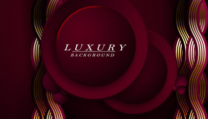 Wall Mural - Burgundy composition with round frame, wavy pattern, Asian texture