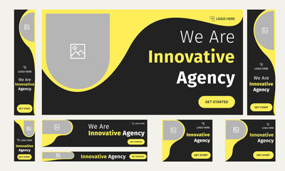 Wall Mural - Set of innovative digital agency web banner template design for social media posts, creative agency web bundle banner design, fully customizable vector eps 10 file format