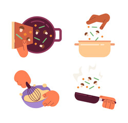 Fototapete - Cooking process semi flat colour vector objects set. Food preparation editable cartoon clip art icons on white background. Simple spot illustrations for web graphic design