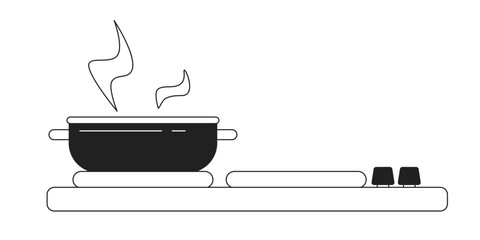 Poster - Steel stainless pot on kitchen stove monochrome flat vector object. Kitchen appliance. Editable black and white thin line icon. Simple cartoon clip art spot illustration for web graphic design