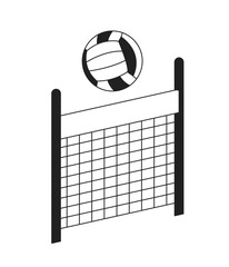 Poster - Volleyball playing monochrome flat vector object. Pass volley ball over net. Sports game. Editable black and white thin line icon. Simple cartoon clip art spot illustration for web graphic design