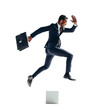 Businessman with a briefcase jumping an obstacle on a transparent background