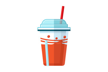 Poster - Takeaway plastic cup with straw in dome-shaped lid, cap Flat vector illustration isolated on white background