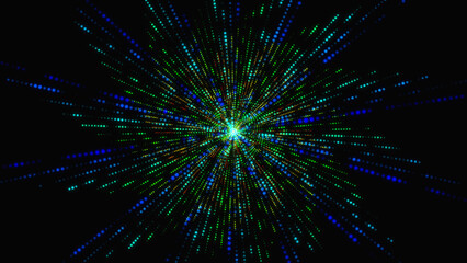 Poster - a green cyan backdrop with a variety of colors. Effect of light speed. Background with a gradient, a luminous circle, and a lens effect. Elegant banner template for a vibrant sale. Image in a stock