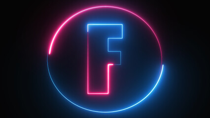 Poster - Abstract neon letter F logo design with fire circle. Alphabet F glowing in the dark Line creative symbol. Bright Neon Font text F. Night Show Alphabet. 3d Rendering Isolated on black background.