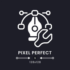 Sticker - Design tools white solid desktop icon. Graphics software. Online marketing. Creative tasks. Pixel perfect 128x128, outline 4px. Silhouette symbol for dark mode. Glyph pictogram. Vector isolated image